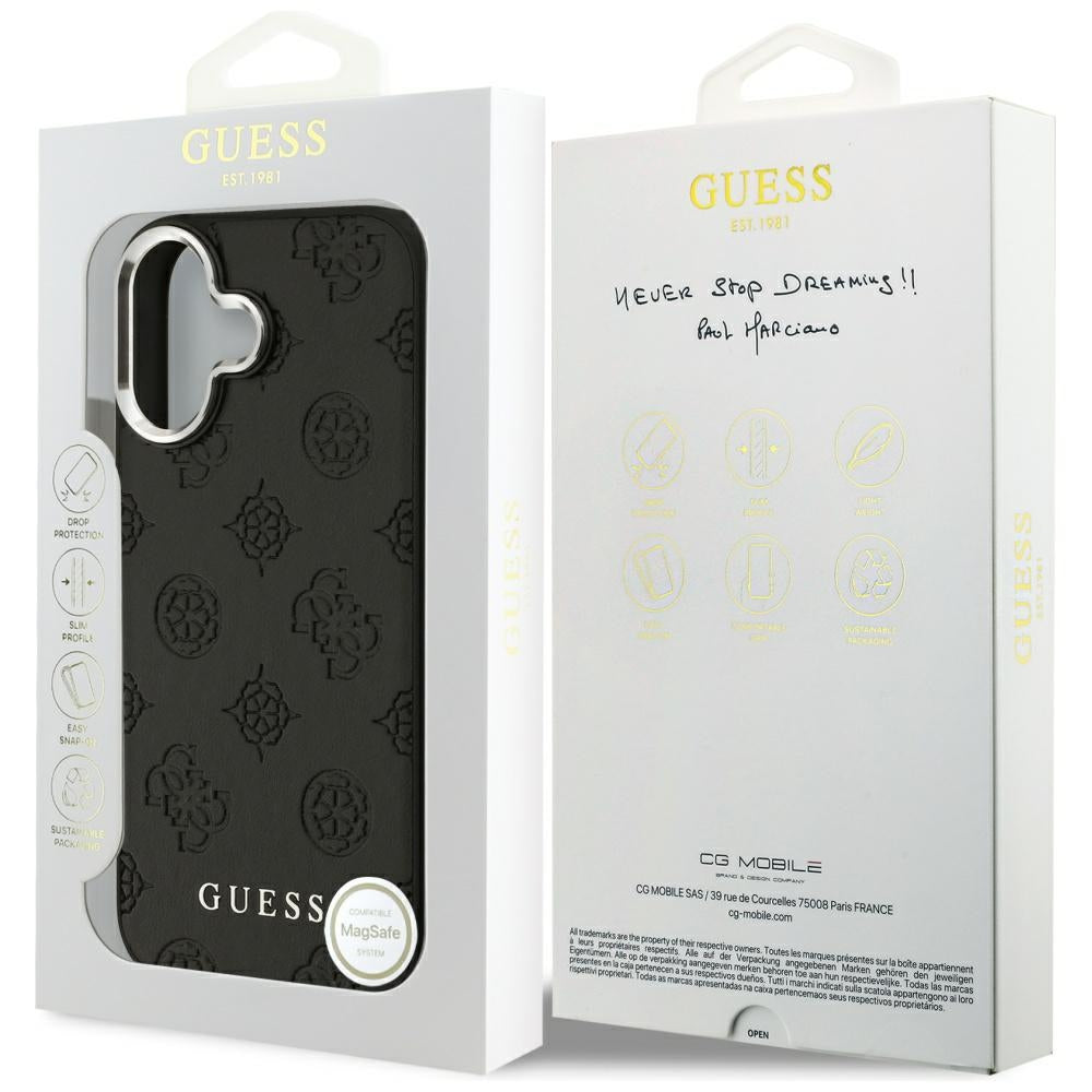 Θήκη MagSafe για Apple iPhone 17, Guess, Peony Hot Stamp Script, Μαύρη