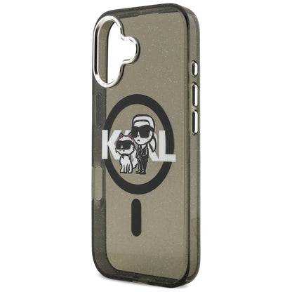 Θήκη MagSafe για Apple iPhone 17, Karl Lagerfeld, IML Sketch Logo Glitter Karl & Choupette, Μαύρη