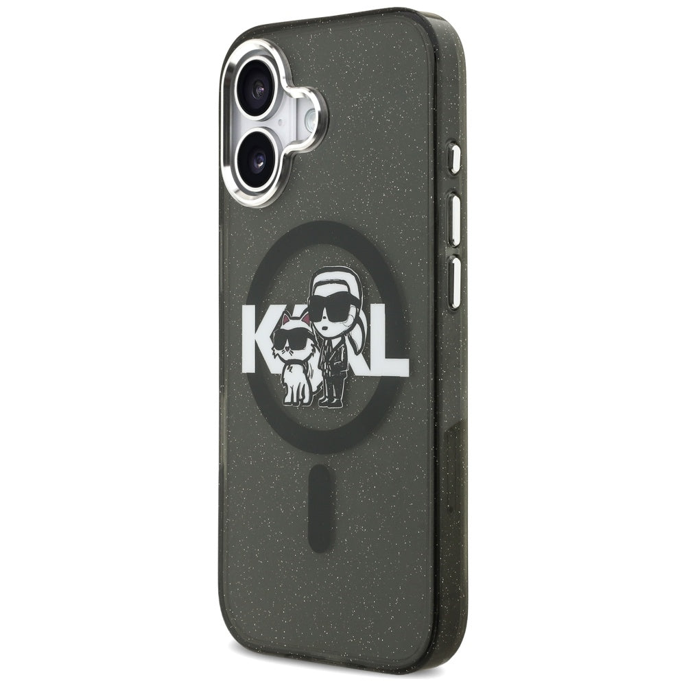 Θήκη MagSafe για Apple iPhone 17, Karl Lagerfeld, IML Sketch Logo Glitter Karl & Choupette, Μαύρη