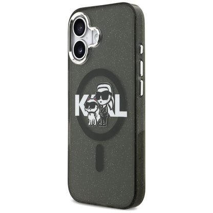 Θήκη MagSafe για Apple iPhone 17, Karl Lagerfeld, IML Sketch Logo Glitter Karl & Choupette, Μαύρη