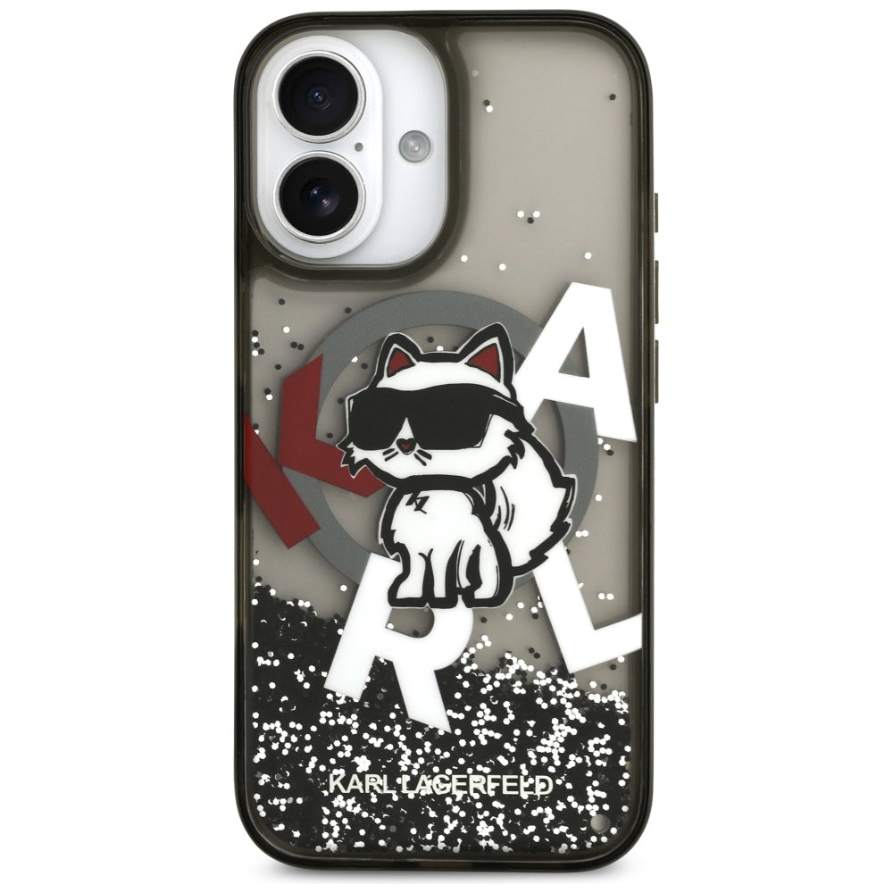 Θήκη MagSafe για Apple iPhone 17, Karl Lagerfeld, Liquid Glitter Logo Choupette, Μαύρη