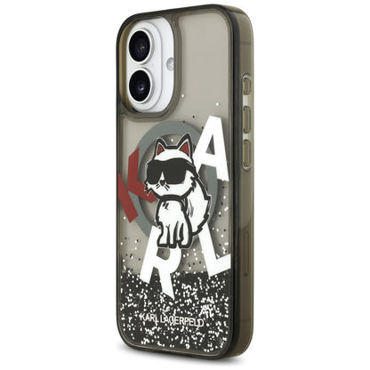 Θήκη MagSafe για Apple iPhone 17, Karl Lagerfeld, Liquid Glitter Logo Choupette, Μαύρη