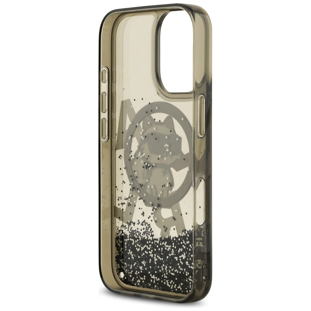 Θήκη MagSafe για Apple iPhone 17, Karl Lagerfeld, Liquid Glitter Logo Choupette, Μαύρη