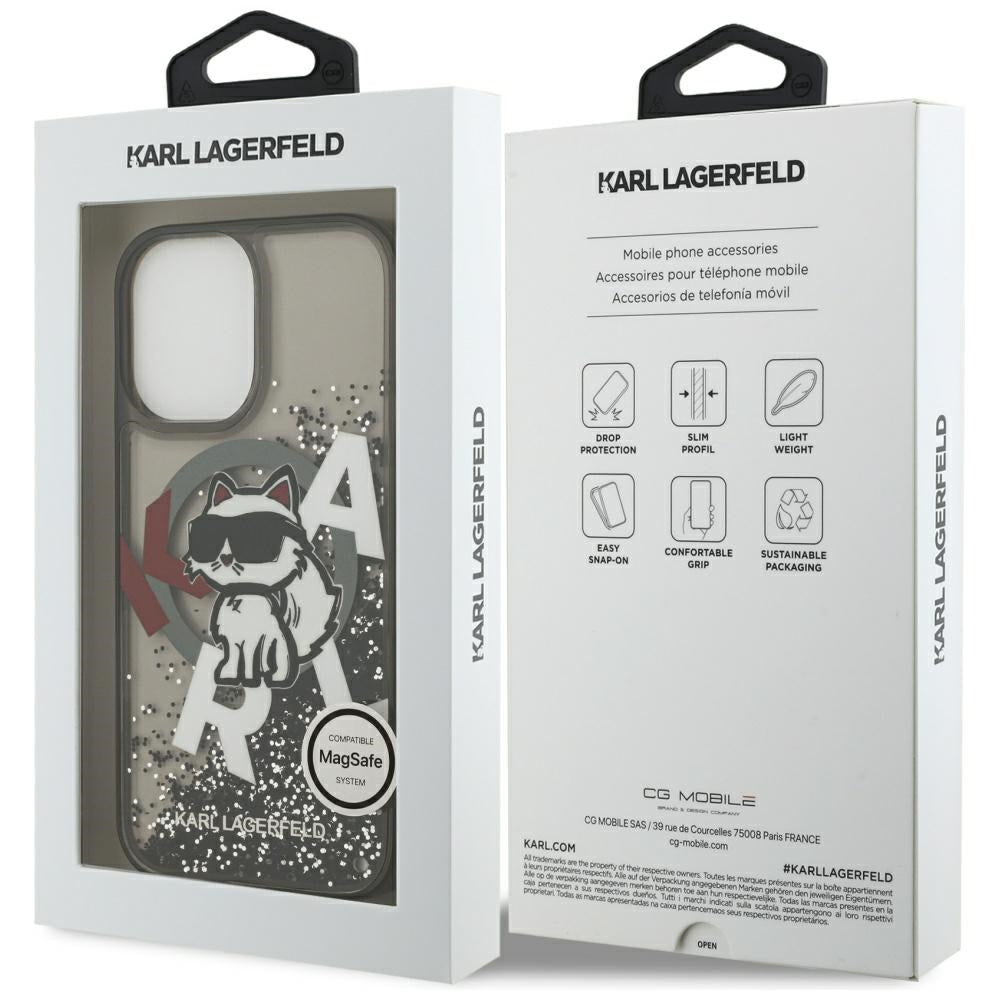 Θήκη MagSafe για Apple iPhone 17, Karl Lagerfeld, Liquid Glitter Logo Choupette, Μαύρη