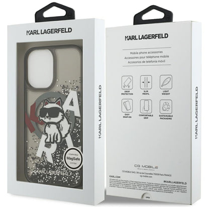 Θήκη MagSafe για Apple iPhone 17, Karl Lagerfeld, Liquid Glitter Logo Choupette, Μαύρη