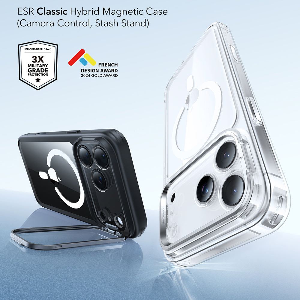 Θήκη MagSafe για Apple iPhone 17 Pro, ESR, Classic Hybrid Kickstand, Διάφανη Μαύρη