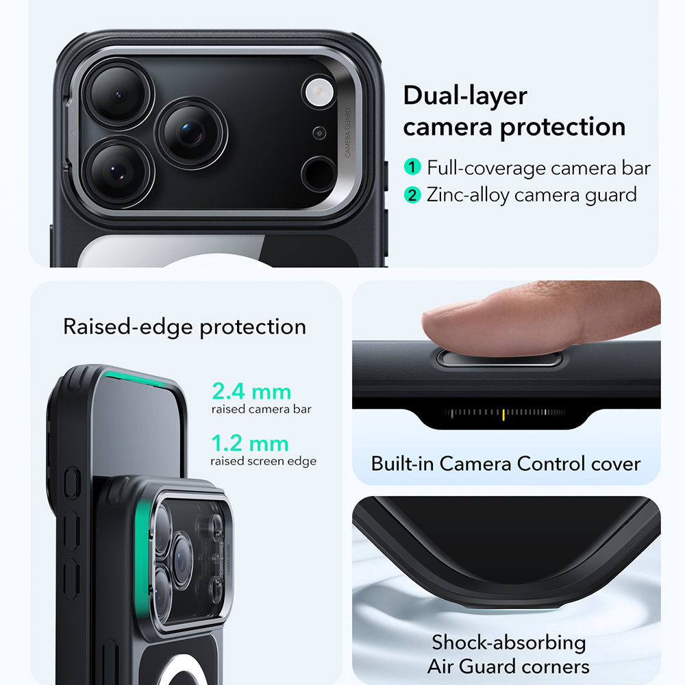 Θήκη MagSafe για Apple iPhone 17 Pro, ESR, Classic Hybrid Kickstand, Διάφανη Μαύρη