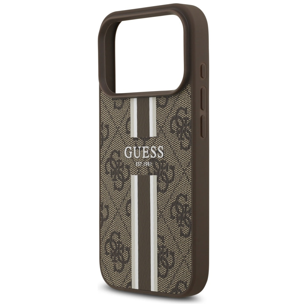 Θήκη MagSafe για Apple iPhone 17 Pro, Guess, 4G Printed Stripes, Καφέ