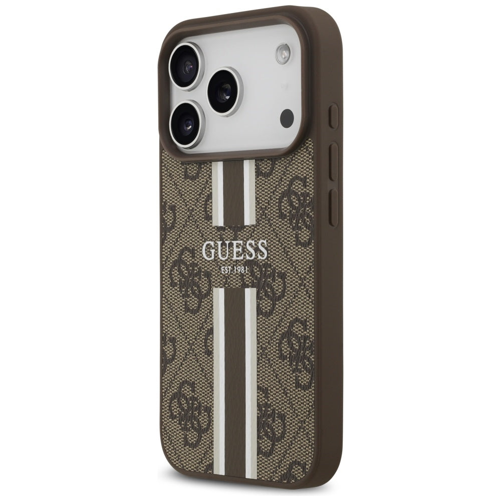 Θήκη MagSafe για Apple iPhone 17 Pro, Guess, 4G Printed Stripes, Καφέ