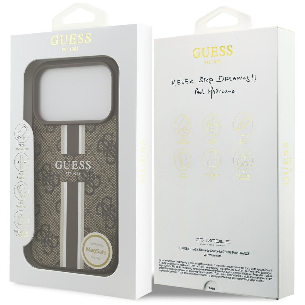 Θήκη MagSafe για Apple iPhone 17 Pro, Guess, 4G Printed Stripes, Καφέ