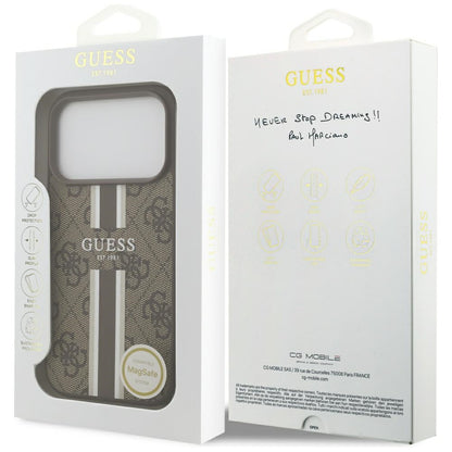 Θήκη MagSafe για Apple iPhone 17 Pro, Guess, 4G Printed Stripes, Καφέ