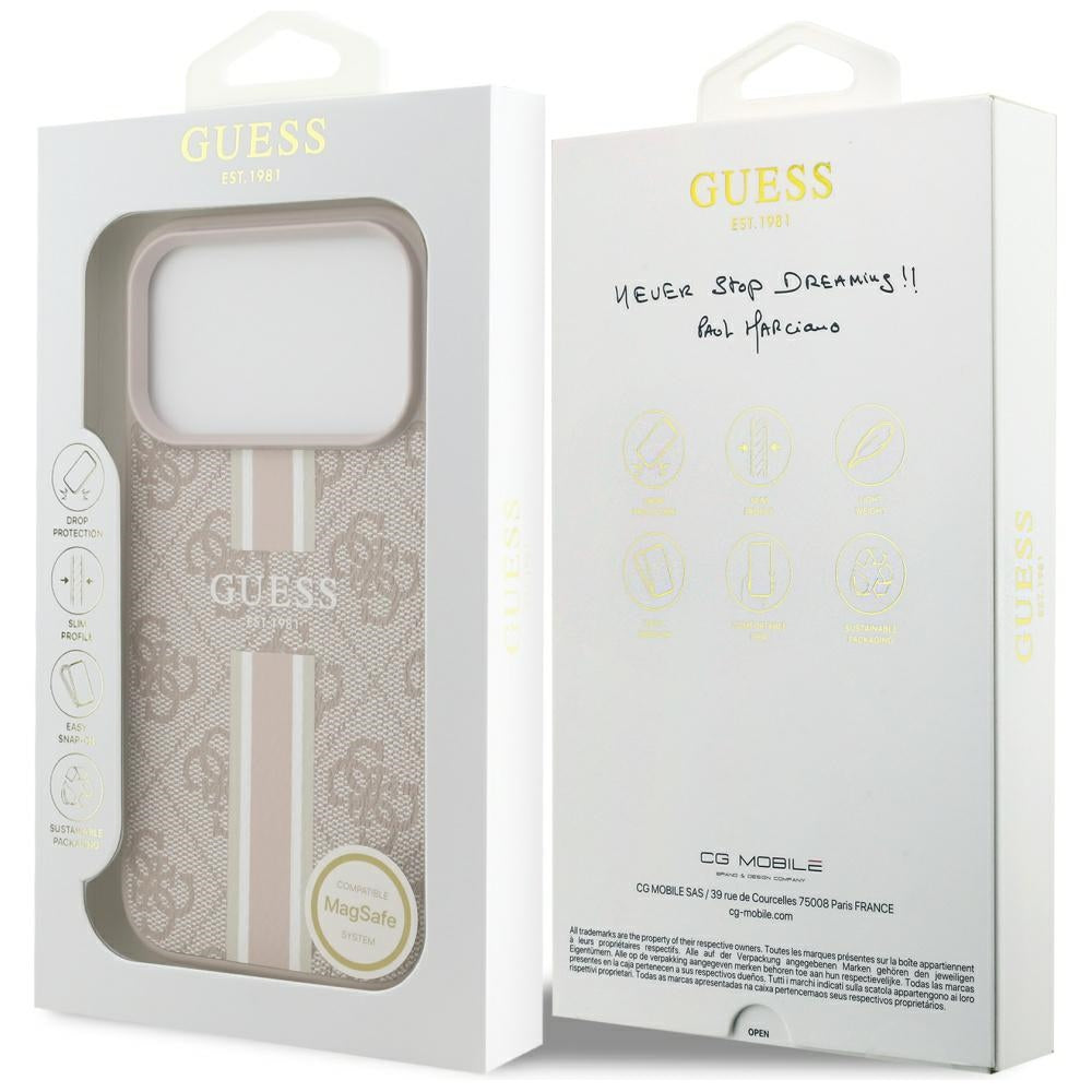 Θήκη MagSafe για Apple iPhone 17 Pro, Guess, 4G Printed Stripes, Ροζ