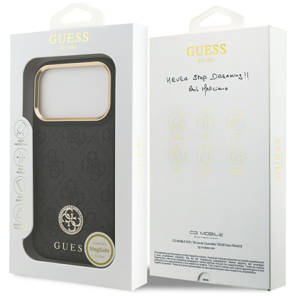 Θήκη MagSafe για Apple iPhone 17 Pro, Guess, 4G Strass Logo, Μαύρη