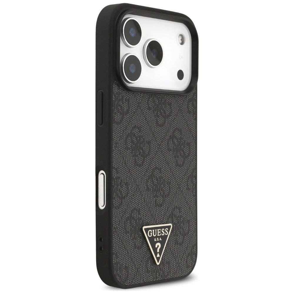 Θήκη MagSafe για Apple iPhone 17 Pro, Guess, 4G Triangle Logo με Λουράκι Κορδονιού, Μαύρη