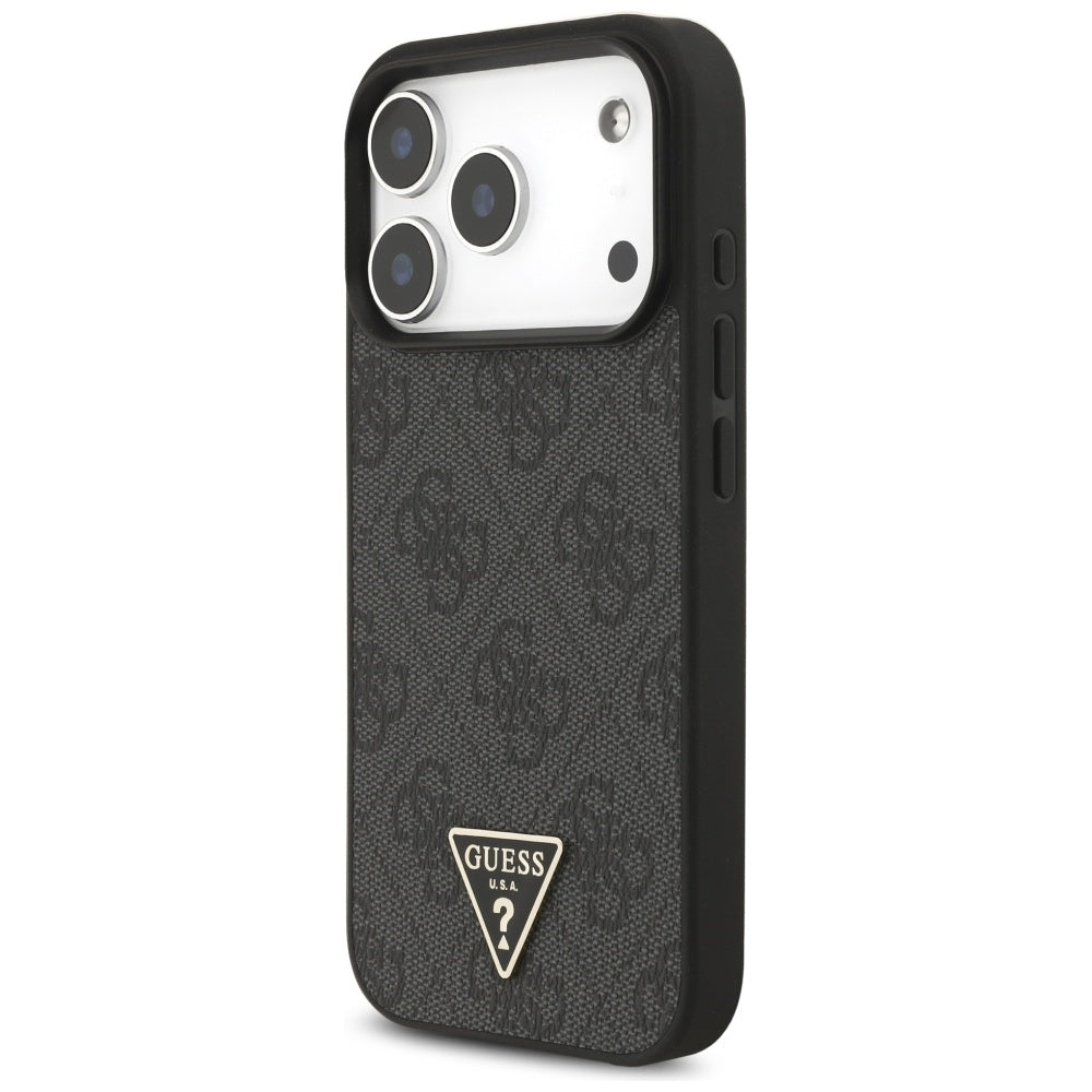 Θήκη MagSafe για Apple iPhone 17 Pro, Guess, 4G Triangle Logo με Λουράκι Κορδονιού, Μαύρη