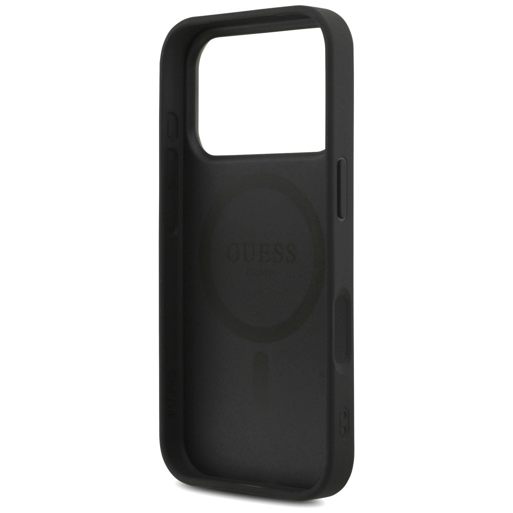 Θήκη MagSafe για Apple iPhone 17 Pro, Guess, 4G Triangle Logo με Λουράκι Κορδονιού, Μαύρη