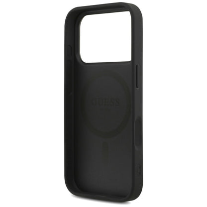 Θήκη MagSafe για Apple iPhone 17 Pro, Guess, 4G Triangle Logo με Λουράκι Κορδονιού, Μαύρη