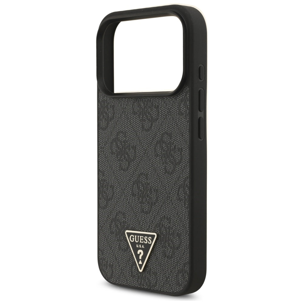 Θήκη MagSafe για Apple iPhone 17 Pro, Guess, 4G Triangle Logo με Λουράκι Κορδονιού, Μαύρη