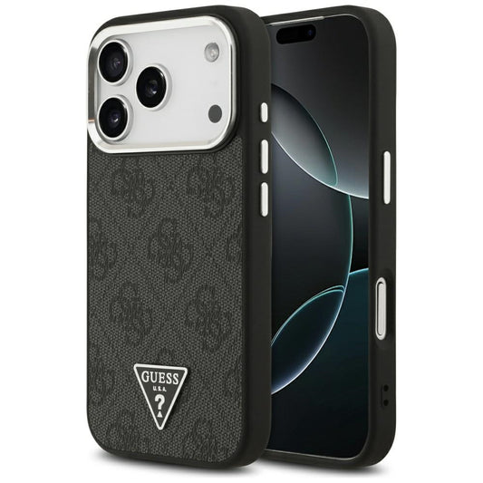 Θήκη MagSafe για Apple iPhone 17 Pro, Guess, 4G Triangle Logo, Μαύρη Ασημί