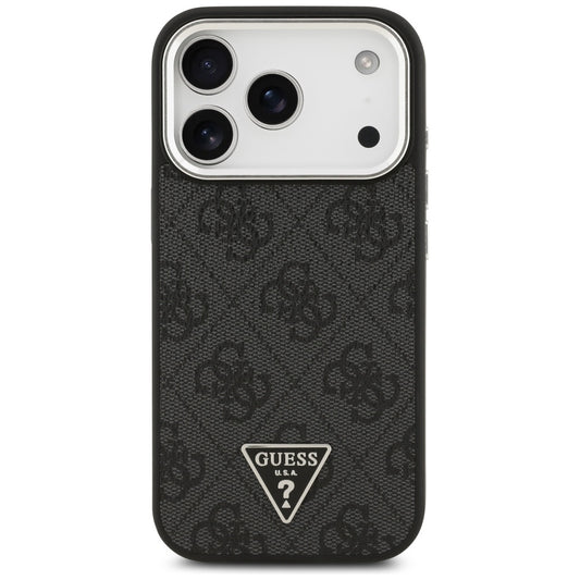 Θήκη MagSafe για Apple iPhone 17 Pro, Guess, 4G Triangle Logo, Μαύρη Ασημί