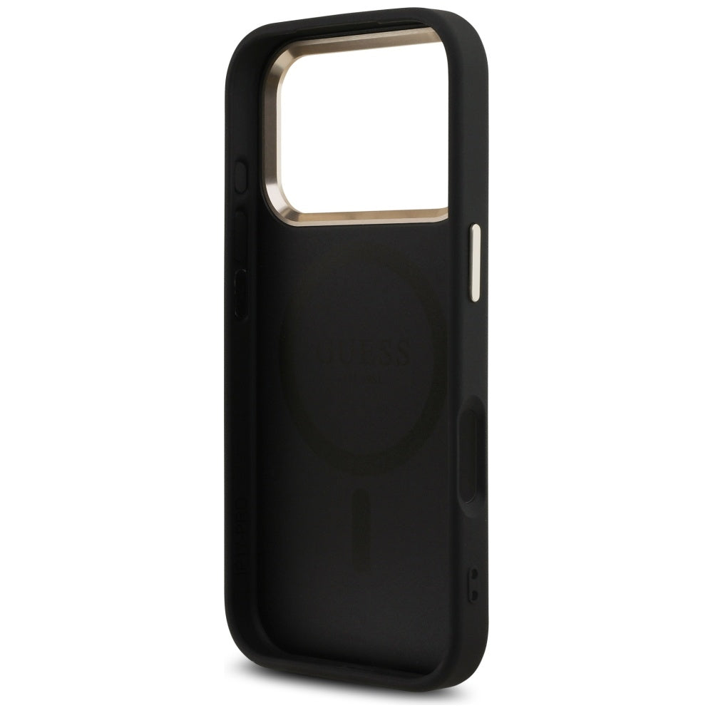 Θήκη MagSafe για Apple iPhone 17 Pro, Guess, 4G Triangle Logo, Μαύρη Χρυσή