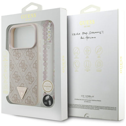 Θήκη MagSafe για Apple iPhone 17 Pro, Guess, 4G Triangle Logo με Pearl Strap, Ροζ