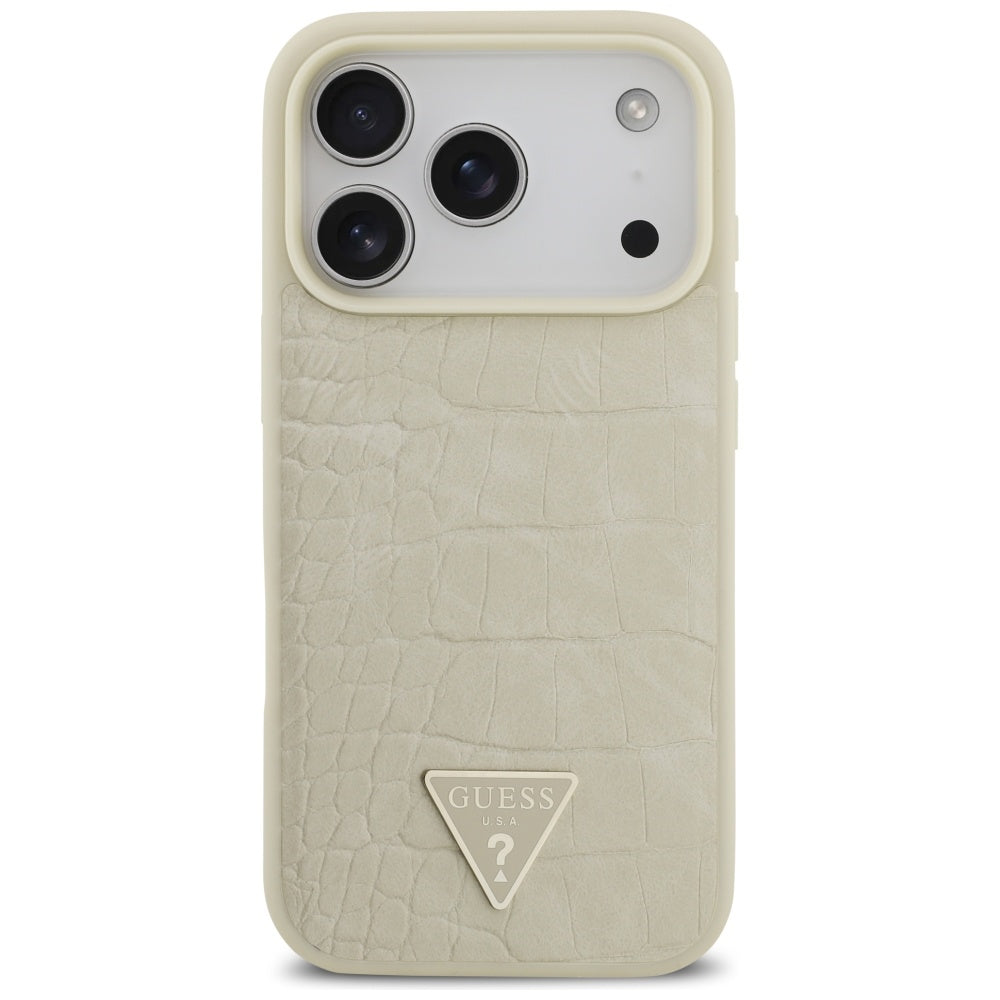 Θήκη MagSafe για Apple iPhone 17 Pro, Guess, Croco Triangle Logo, Χρυσή
