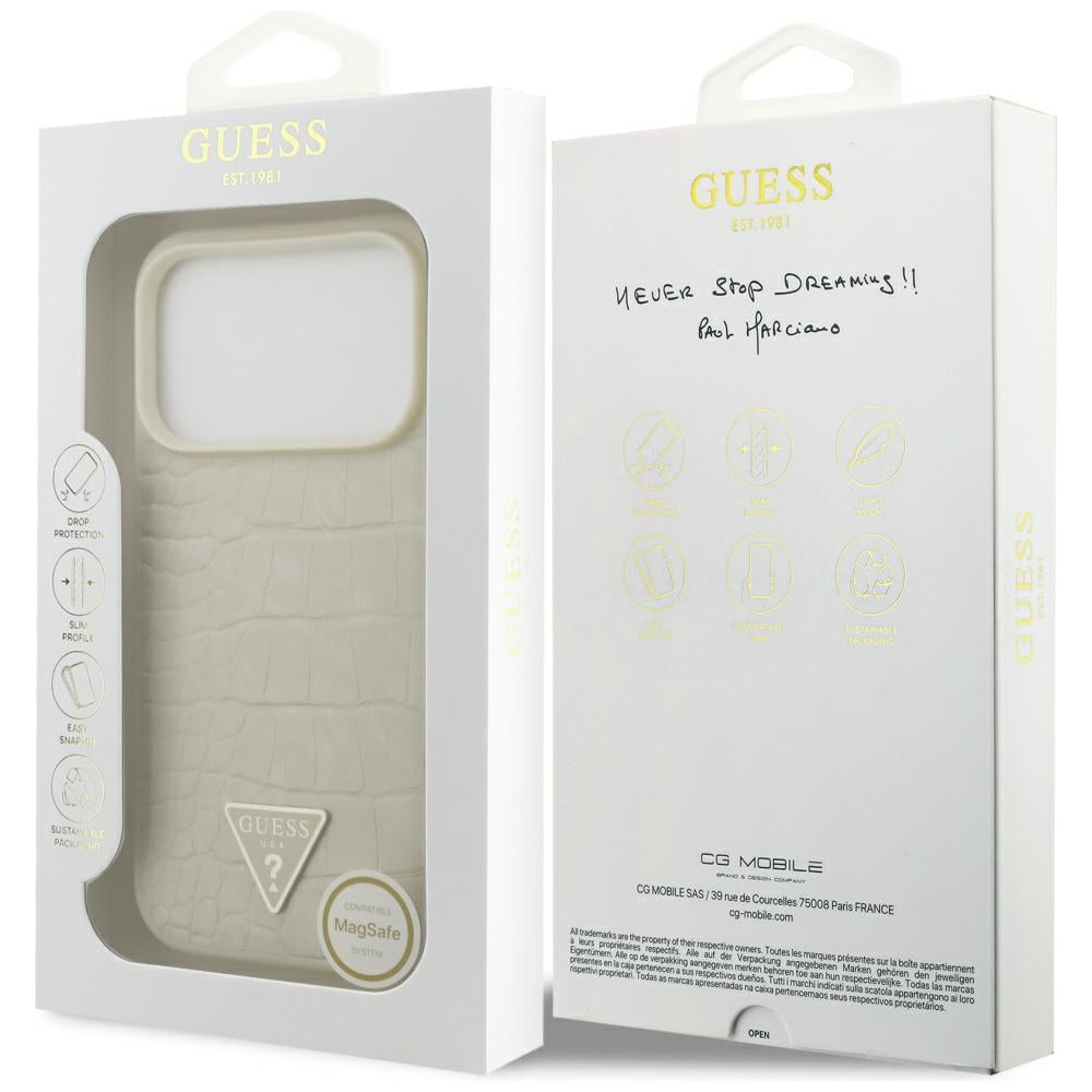 Θήκη MagSafe για Apple iPhone 17 Pro, Guess, Croco Triangle Logo, Χρυσή