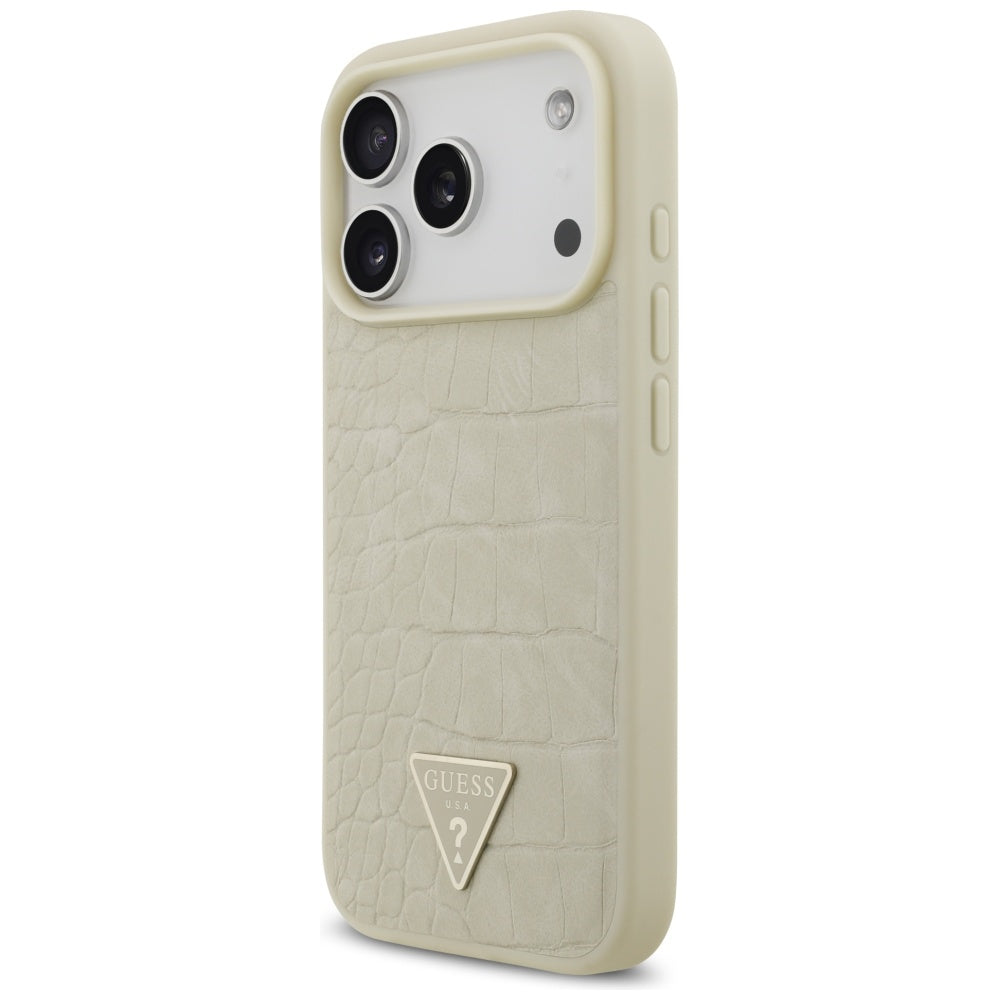 Θήκη MagSafe για Apple iPhone 17 Pro, Guess, Croco Triangle Logo, Χρυσή