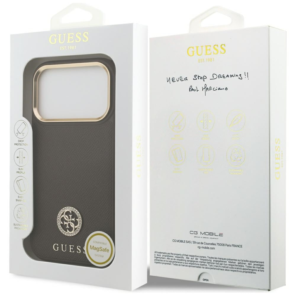 Θήκη MagSafe για Apple iPhone 17 Pro, Guess, Grained Strass Logo, Καφέ