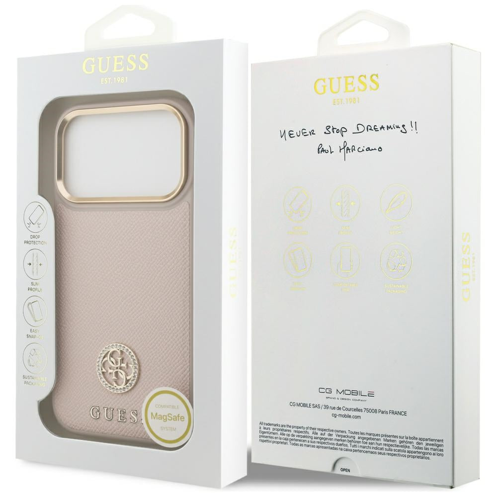 Θήκη MagSafe για Apple iPhone 17 Pro, Guess, Grained Strass Logo, Ροζ
