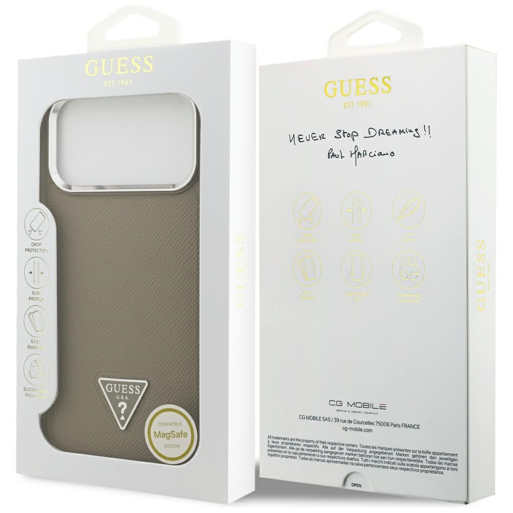Θήκη MagSafe για Apple iPhone 17 Pro, Guess, Grained Triangle Logo, Καφέ