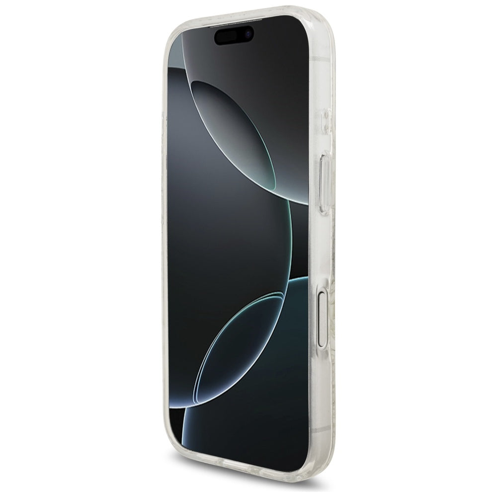 Θήκη MagSafe για Apple iPhone 17 Pro, Guess, IML Flowers Allover Electroplated with Pearl Strap, Λευκή