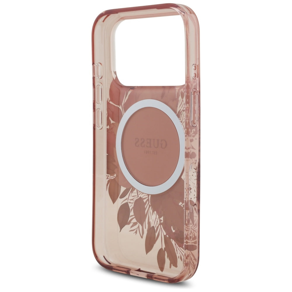 Θήκη MagSafe για Apple iPhone 17 Pro, Guess, IML Flowers with Pearl Strap, Ροζ
