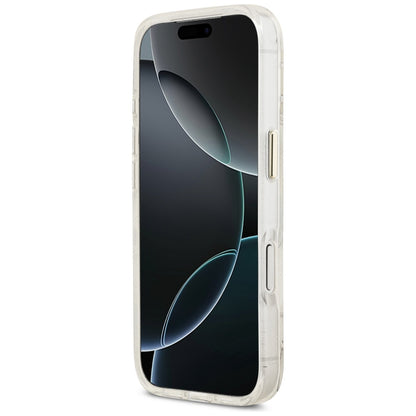 Θήκη MagSafe για Apple iPhone 17 Pro, Guess, IML Metal Glitter Flowers Triangle, Λευκή