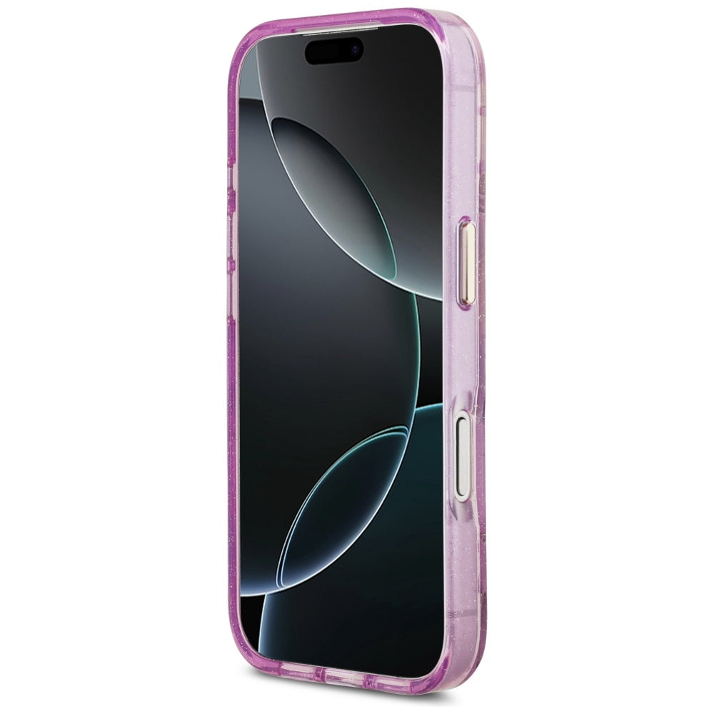 Θήκη MagSafe για Apple iPhone 17 Pro, Guess, IML Metal Glitter Flowers Triangle, Μωβ