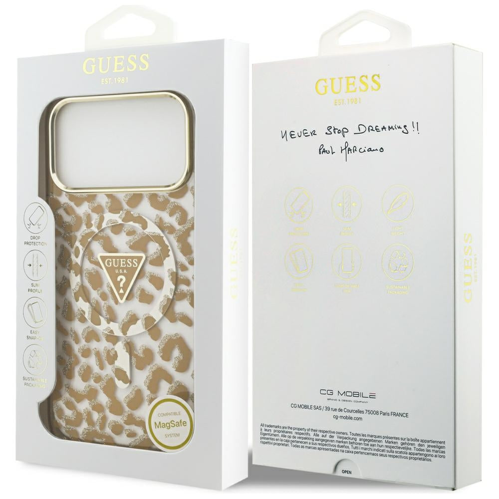 Θήκη MagSafe για Apple iPhone 17 Pro, Guess, Leopard Glitter, Καφέ
