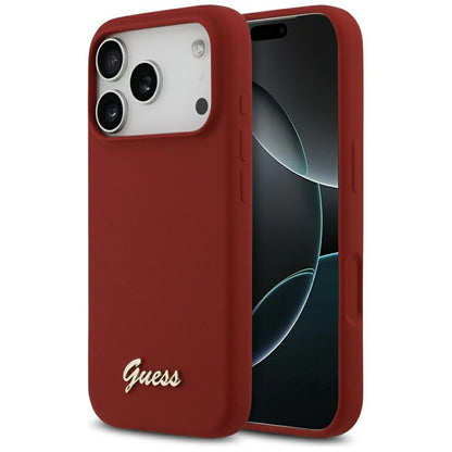 Θήκη MagSafe για Apple iPhone 17 Pro, Guess, Script Metal Logo, Ροζ