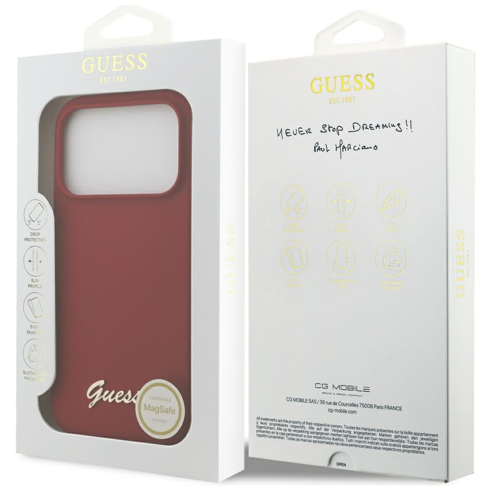 Θήκη MagSafe για Apple iPhone 17 Pro, Guess, Script Metal Logo, Ροζ