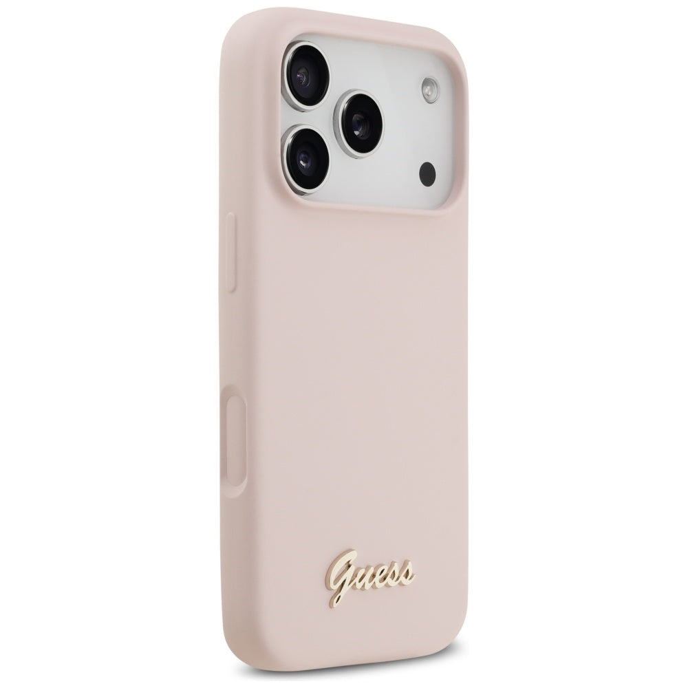 Θήκη MagSafe για Apple iPhone 17 Pro, Guess, Script Metal Logo, Ανοιχτό Ροζ