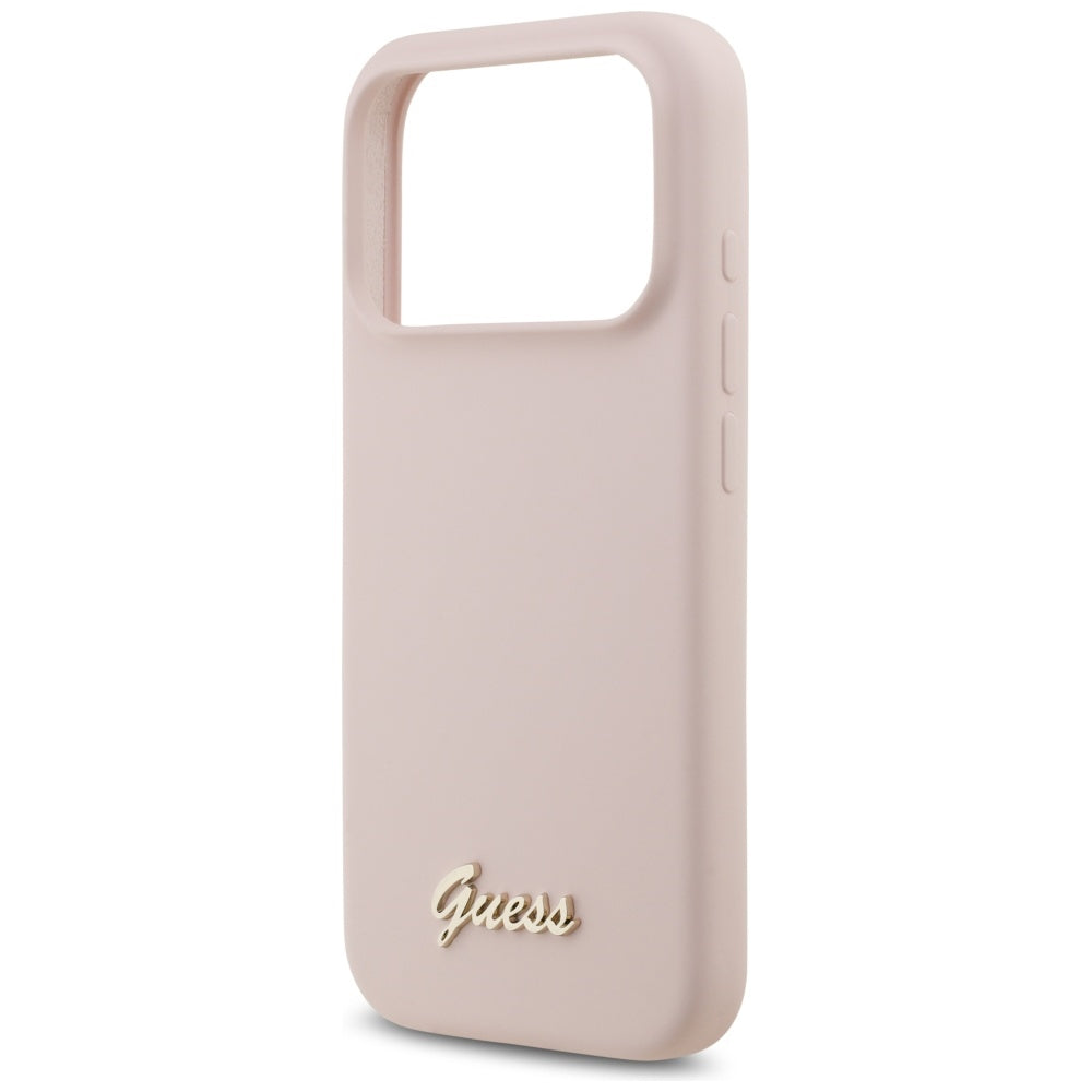 Θήκη MagSafe για Apple iPhone 17 Pro, Guess, Script Metal Logo, Ανοιχτό Ροζ