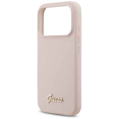 Θήκη MagSafe για Apple iPhone 17 Pro, Guess, Script Metal Logo, Ανοιχτό Ροζ