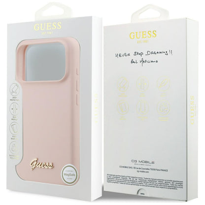 Θήκη MagSafe για Apple iPhone 17 Pro, Guess, Script Metal Logo, Ανοιχτό Ροζ