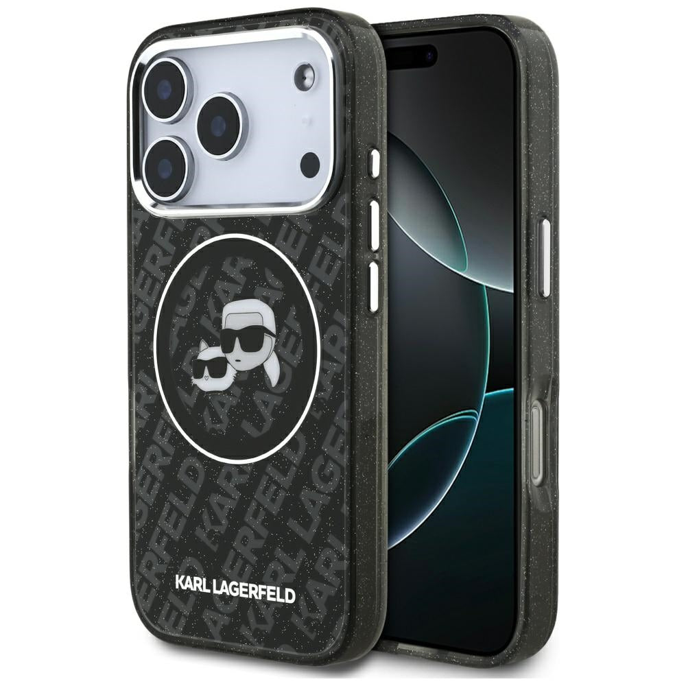Θήκη MagSafe για Apple iPhone 17 Pro, Karl Lagerfeld, Glitter Karl & Choupette Head, Μαύρη