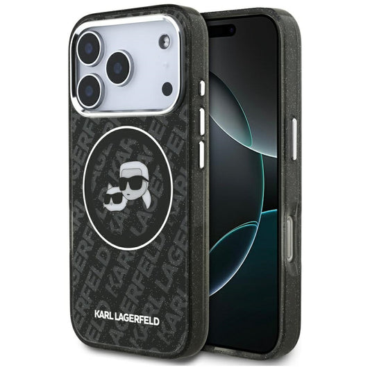 Θήκη MagSafe για Apple iPhone 17 Pro, Karl Lagerfeld, Glitter Karl & Choupette Head, Μαύρη