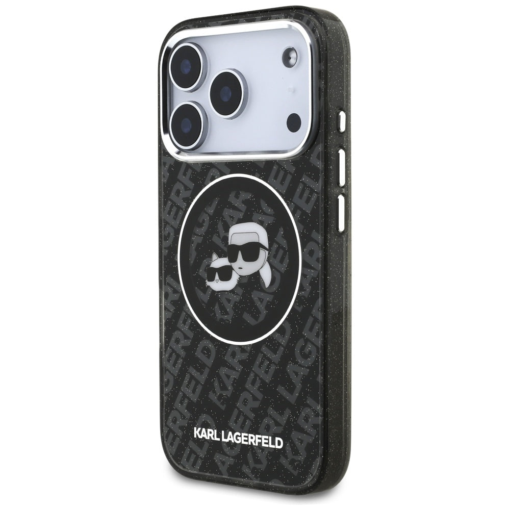 Θήκη MagSafe για Apple iPhone 17 Pro, Karl Lagerfeld, Glitter Karl & Choupette Head, Μαύρη