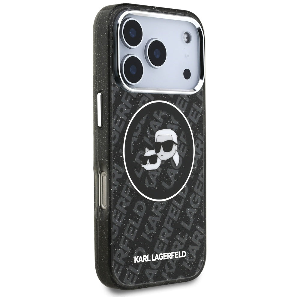 Θήκη MagSafe για Apple iPhone 17 Pro, Karl Lagerfeld, Glitter Karl & Choupette Head, Μαύρη