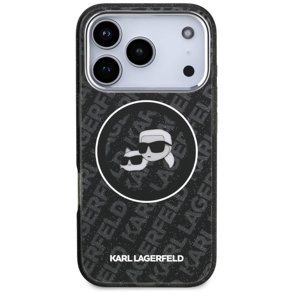 Θήκη MagSafe για Apple iPhone 17 Pro, Karl Lagerfeld, Glitter Karl & Choupette Head, Μαύρη