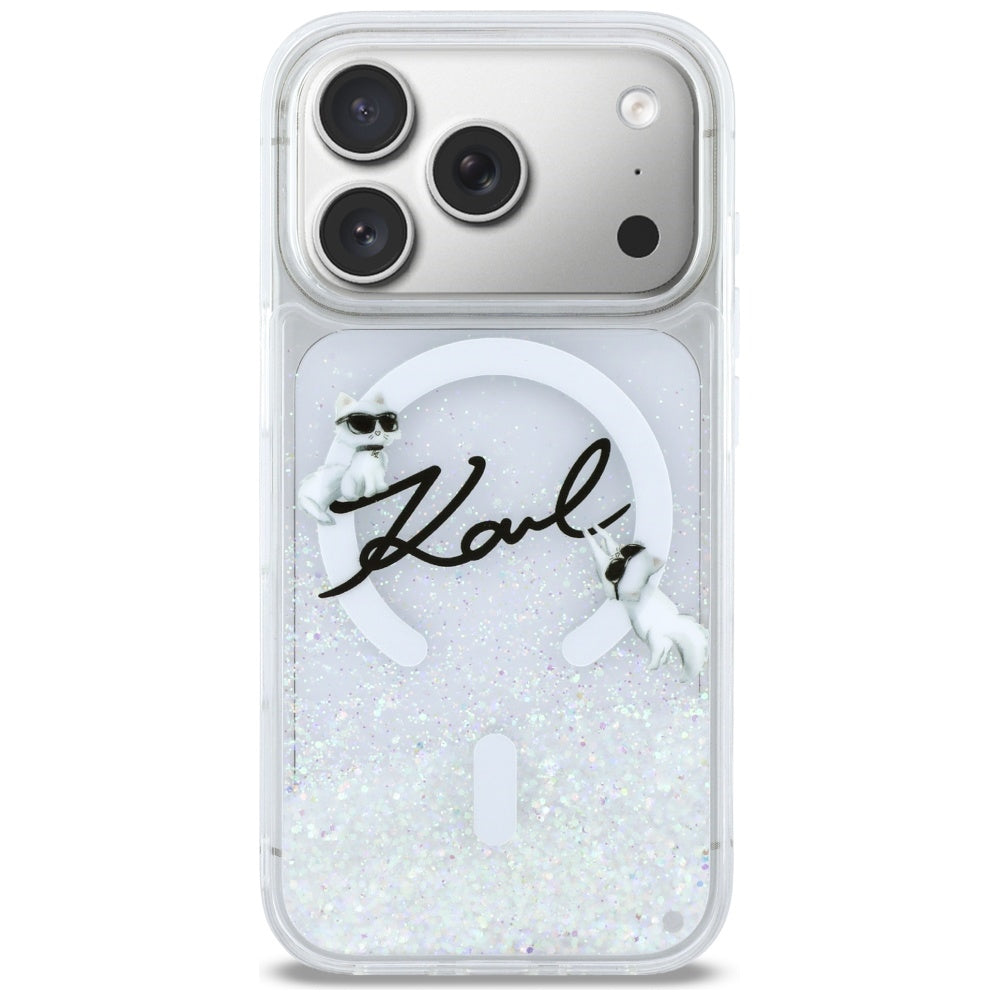 MagSafe Case for Apple iPhone 17 Pro, Karl Lagerfeld, Glitter Karl Script Logo, Transparent