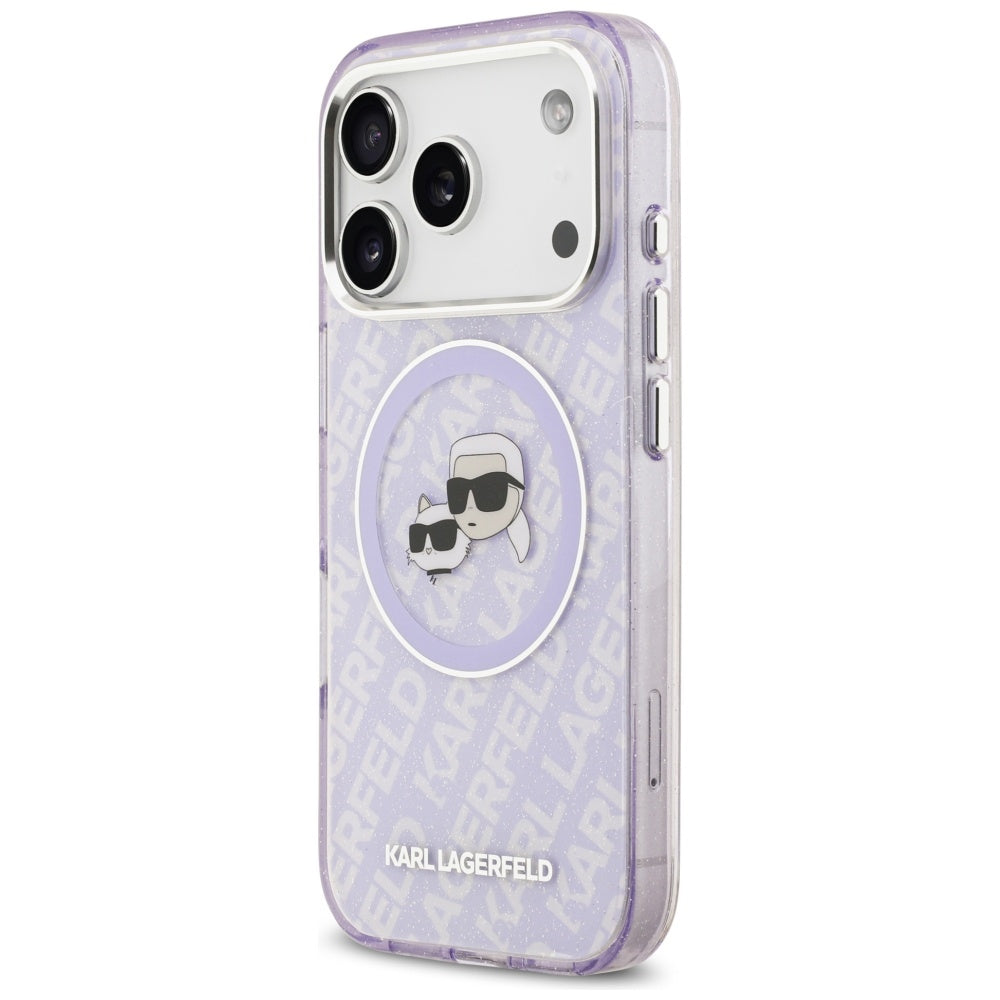 Θήκη MagSafe για Apple iPhone 17 Pro, Karl Lagerfeld, IML Glitter Karl & Choupette`s Heads, Μωβ